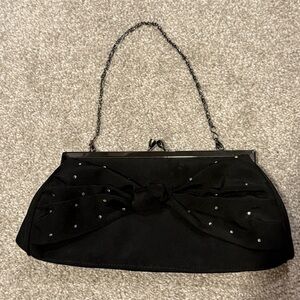 Carlo Fellini Isabella Black Satin Evening bag Knotted Bow Rhinestone Accents